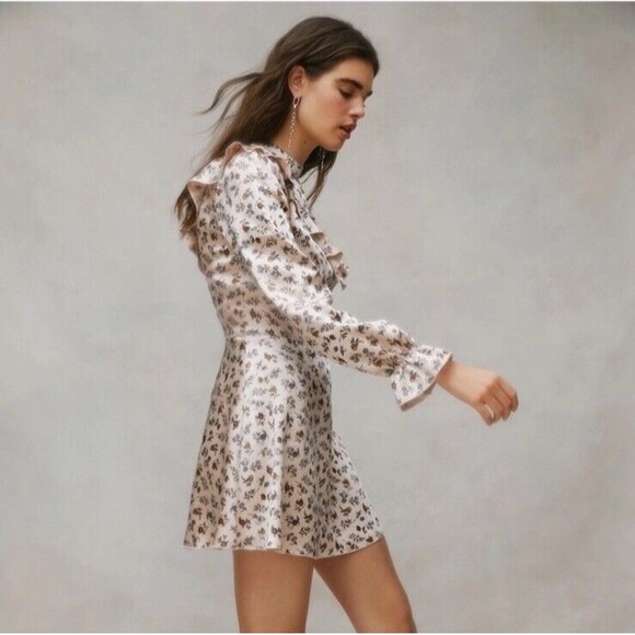 Laura Ashley X Urban Outfitters XL Satin Dress Ruffle Floral Prairie Victorian - Picture 2 of 7